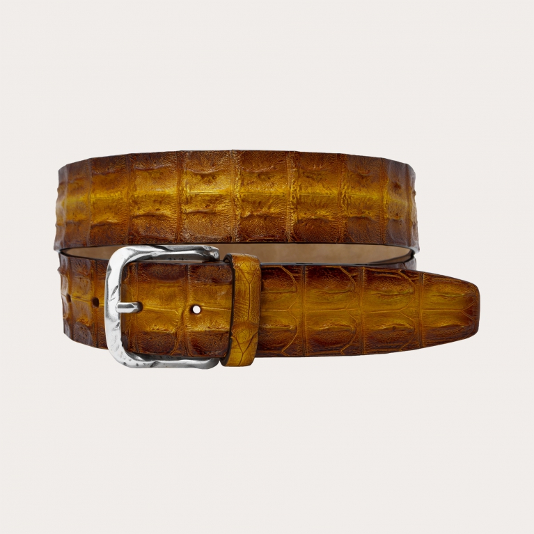 Hand-colored crocodile belt, gold shaded brown