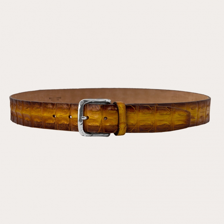 Hand-colored crocodile belt, gold shaded brown