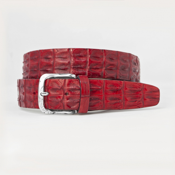 Cintura di coccodrillo rossa colorata e sfumata a mano