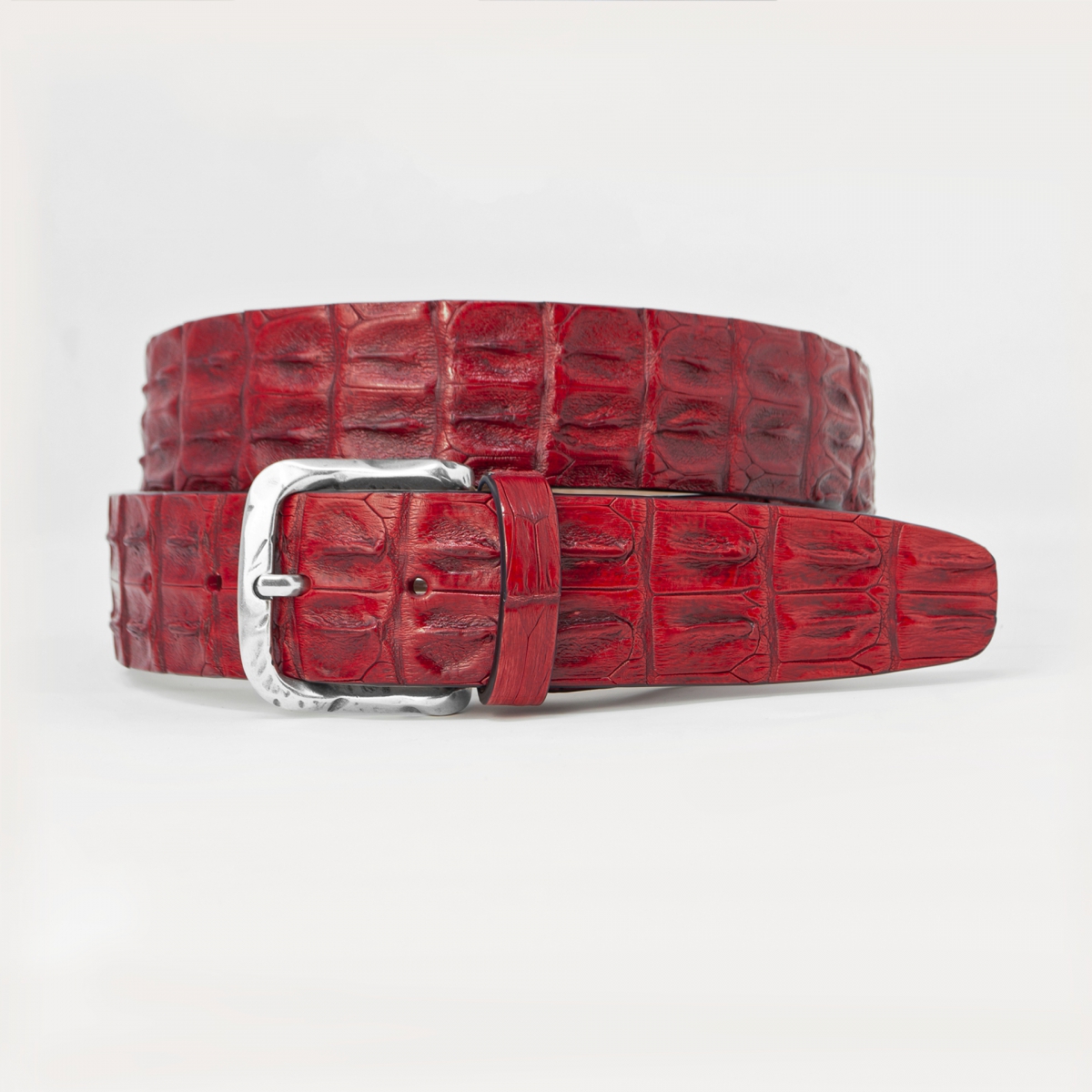 crocodile leather belt red hand painting