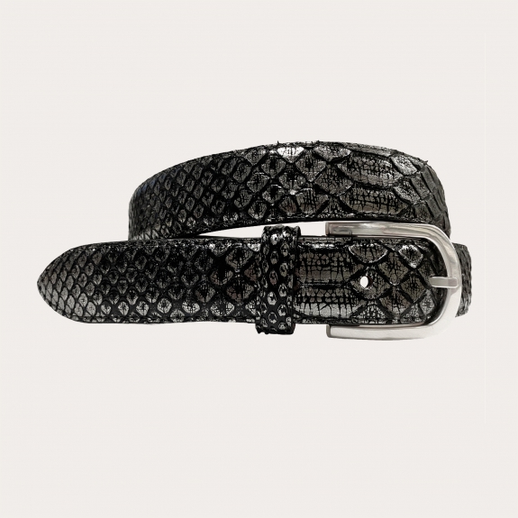 BRUCLE Metallic black python belt