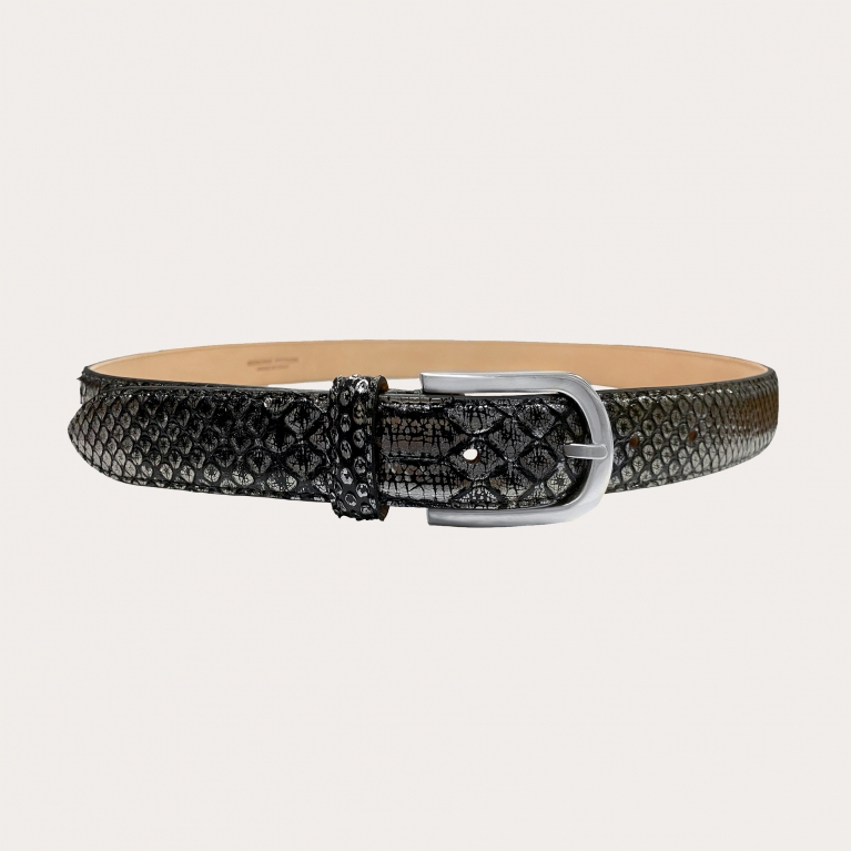 Metallic black python belt