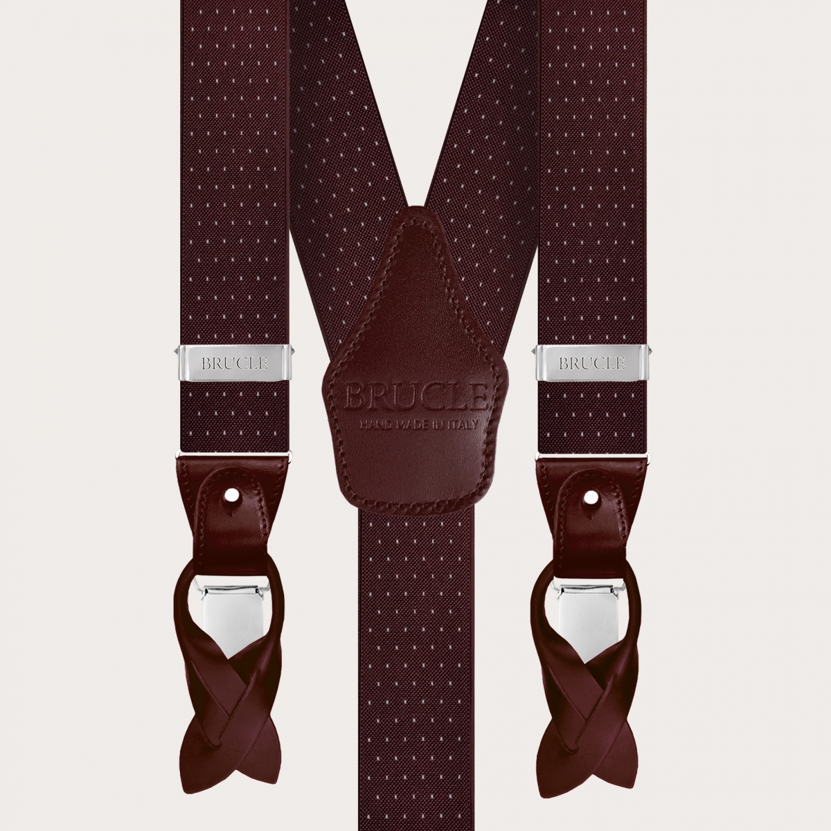 Noeud papillon et bretelles larges à pois bordeaux