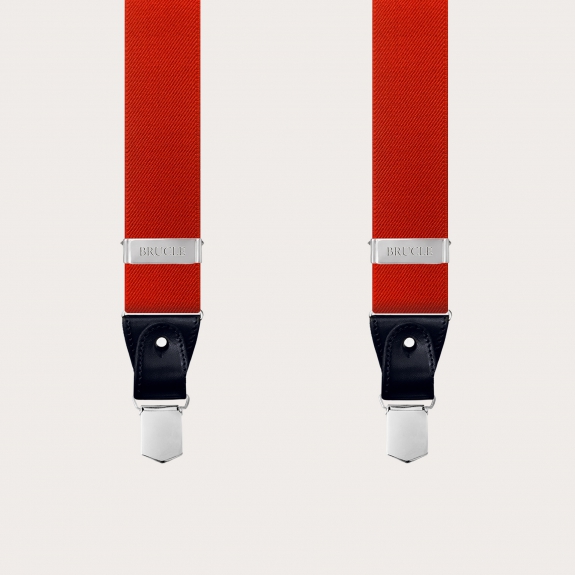 BRUCLE Y-shaped elastic suspenders, red with blue leather parts