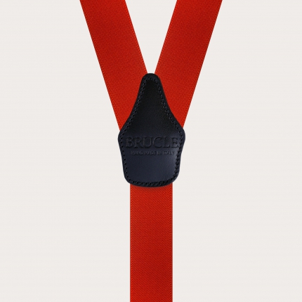 Elastische Hosenträger in Y-Form, rot mit blauen Lederteilen