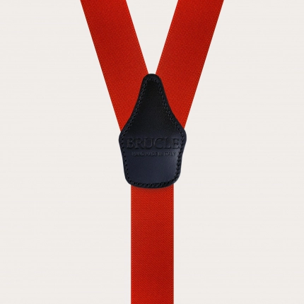 Elastische Hosenträger in Y-Form, rot mit blauen Lederteilen