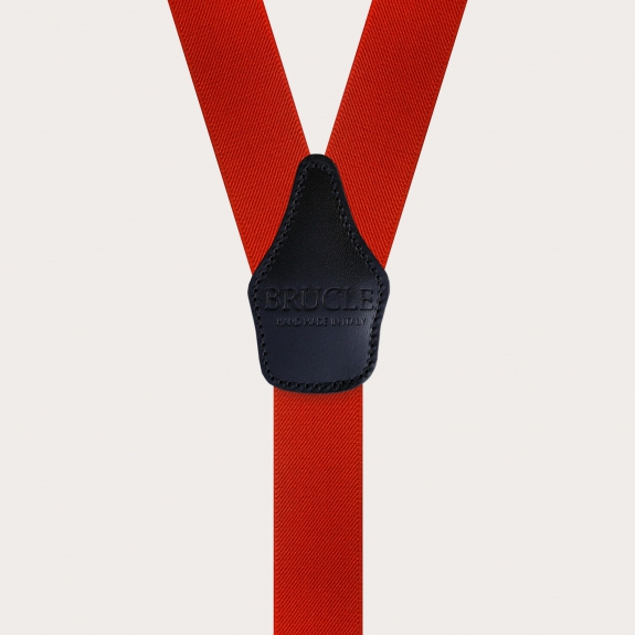 BRUCLE Elastische Hosenträger in Y-Form, rot mit blauen Lederteilen