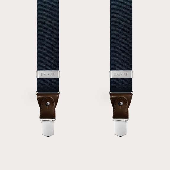 BRUCLE Elegant nickel free suspenders, blue with dark brown leather