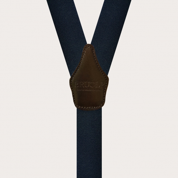 BRUCLE Elegante nickelfreie Hosenträger, blau mit dunkelbraunem Leder