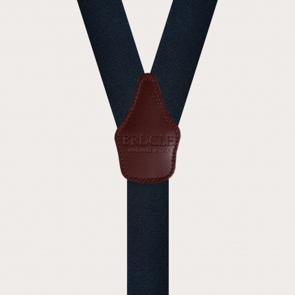 Y-shaped elastic suspenders, blue with burgundy leather parts