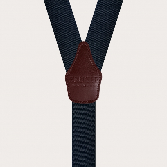 BRUCLE Elastische Hosenträger in Y-Form, blau mit weinroten Lederteilen