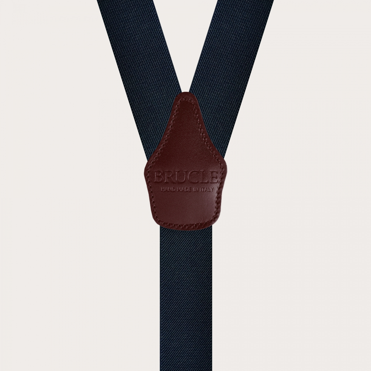 BRUCLE Elastische Hosenträger in Y-Form, blau mit weinroten Lederteilen