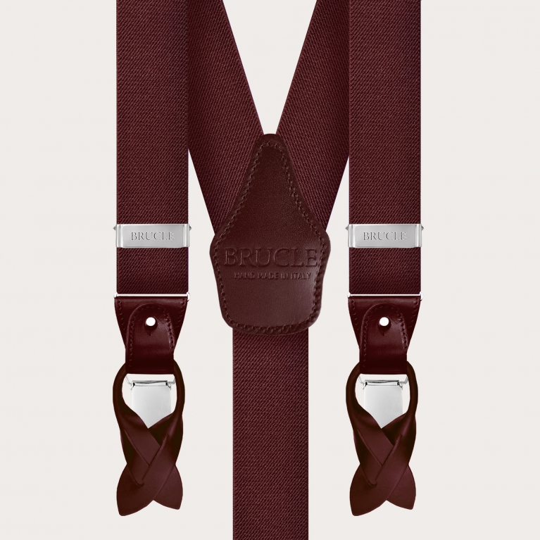 Set of suspenders and scarf for men, burgundy