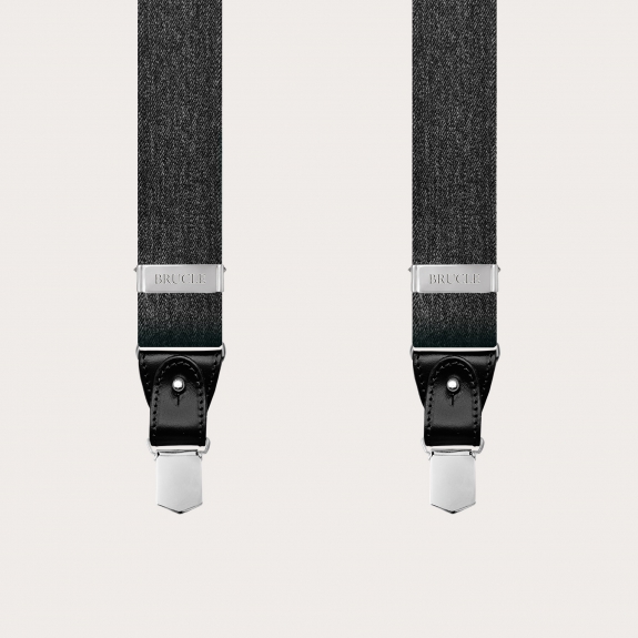 BRUCLE Elastische Hosenträger mit Doppelfunktion aus schwarzem Denim