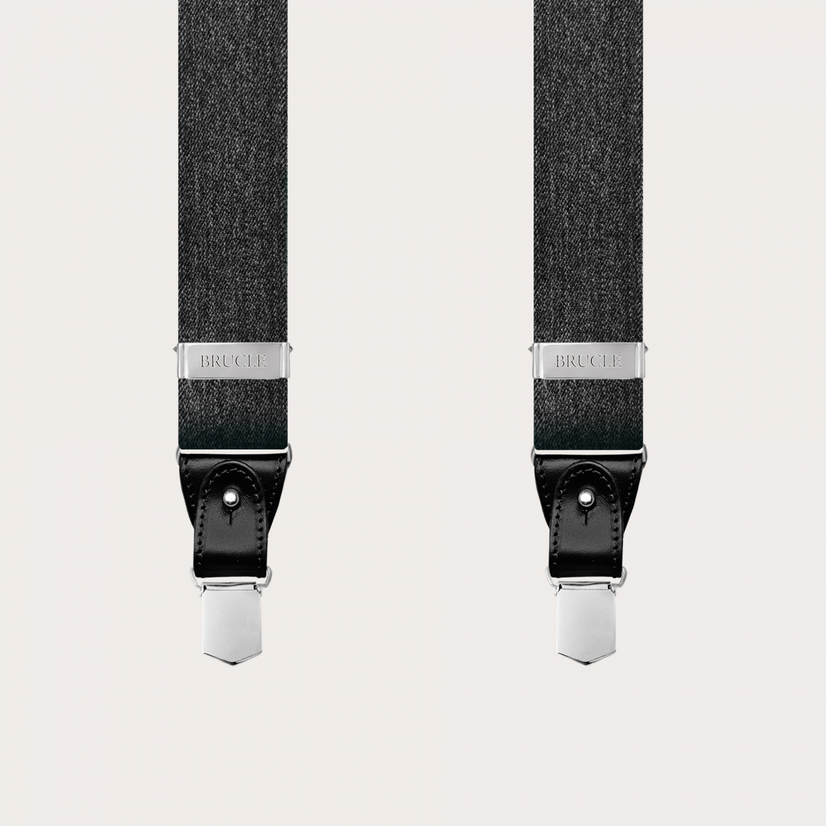 BRUCLE Double use elastic suspenders in black denim