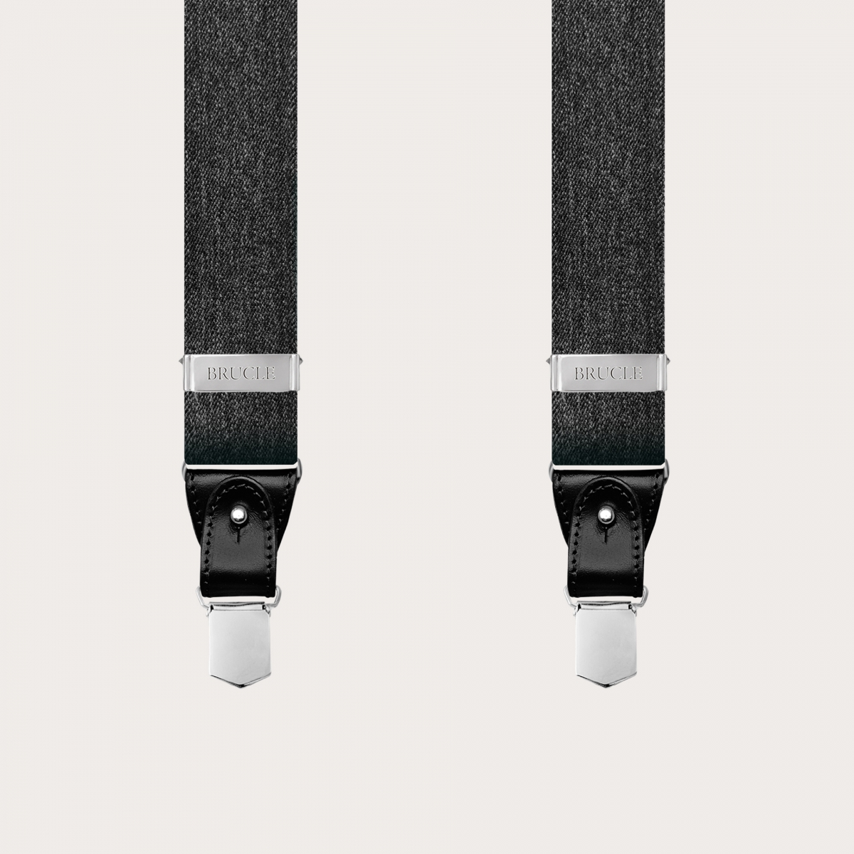 BRUCLE Elastische Hosenträger mit Doppelfunktion aus schwarzem Denim