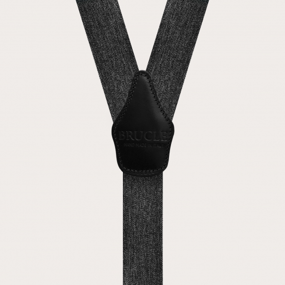 BRUCLE Elastische Hosenträger mit Doppelfunktion aus schwarzem Denim