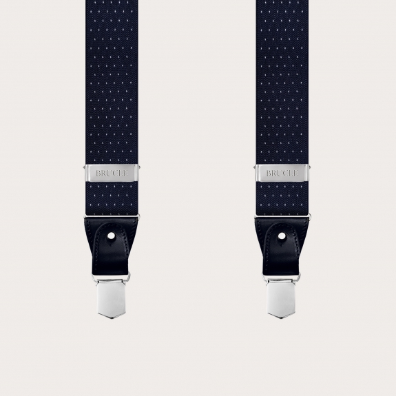 BRUCLE Y-shape blue elastic suspenders with dotted pattern