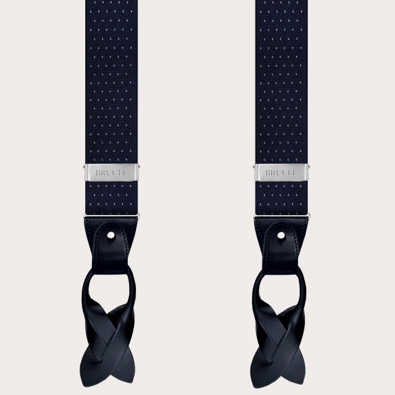 BRUCLE Y-shape blue elastic suspenders with dotted pattern