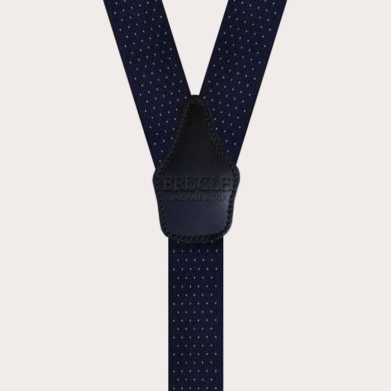 Y-förmige blaue elastische Hosenträger mit gepunktetem Muster