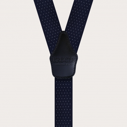 Y-shape blue elastic suspenders with dotted pattern