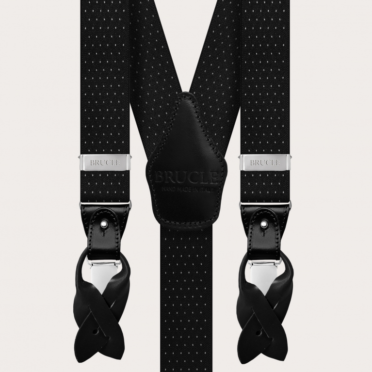 Y-shape black elastic suspenders with dotted pattern