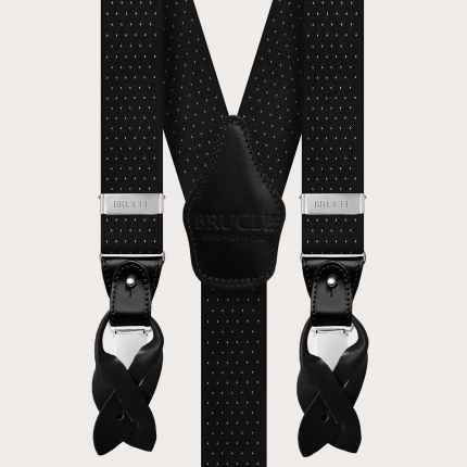 Y-shape black elastic suspenders with dotted pattern