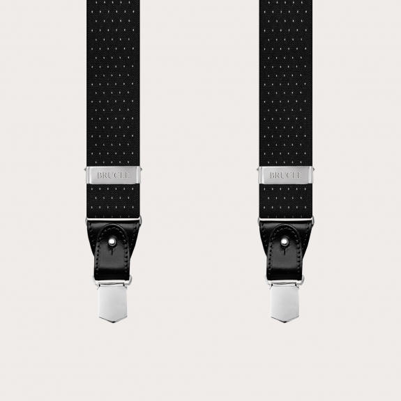 BRUCLE Schwarze elastische Hosenträger in Y-Form mit gepunktetem Muster