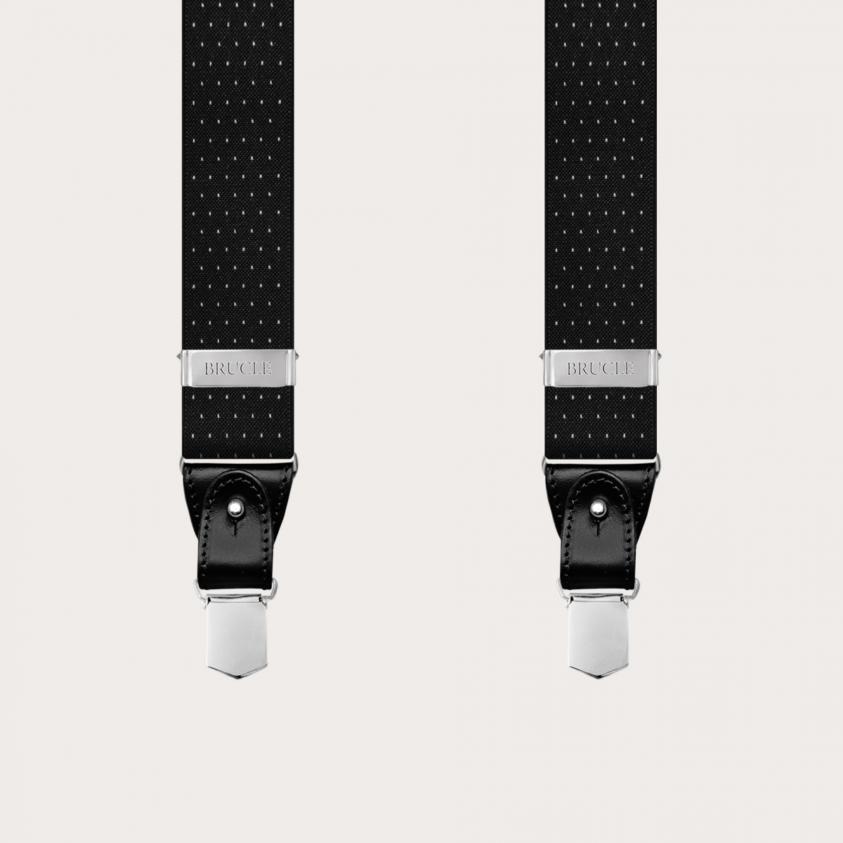 BRUCLE Schwarze elastische Hosenträger in Y-Form mit gepunktetem Muster