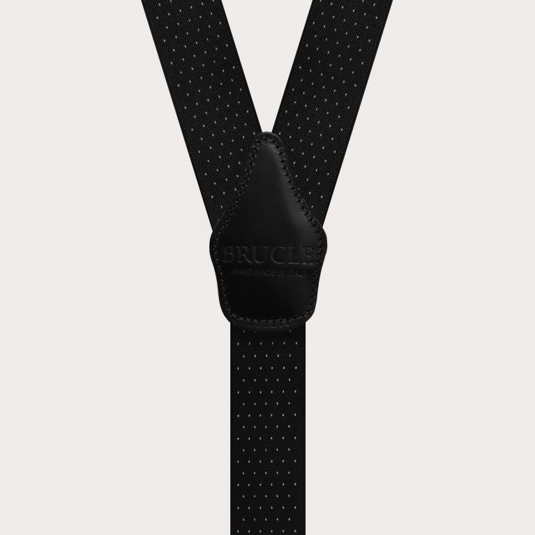 Y-shape black elastic suspenders with dotted pattern