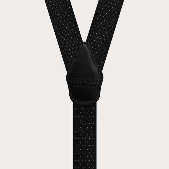 Schwarze elastische Hosenträger in Y-Form mit gepunktetem Muster