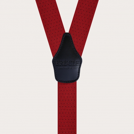 Rote, elastische Hosenträger in Y-Form mit gepunktetem Muster