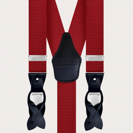 Y-shape red elastic suspenders with dotted pattern