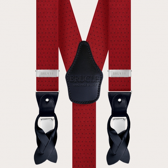 BRUCLE Y-shape red elastic suspenders with dotted pattern