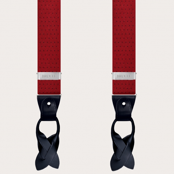 Y-shape suspenders with clips, red with blue dots