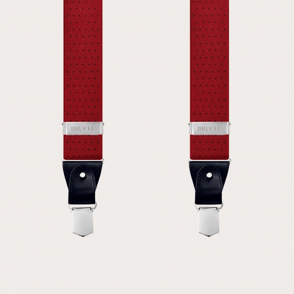 Y-shape suspenders with clips, red with blue dots