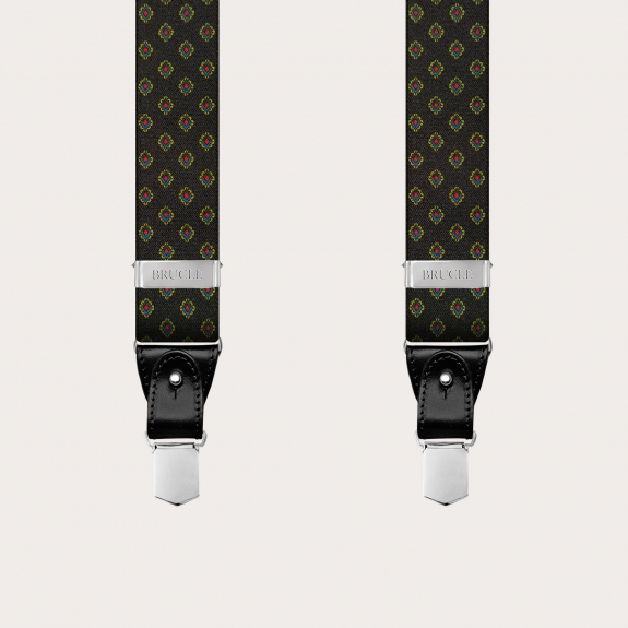 BRUCLE Elastische schwarze Hosenträger für Herren mit geometrischem Muster