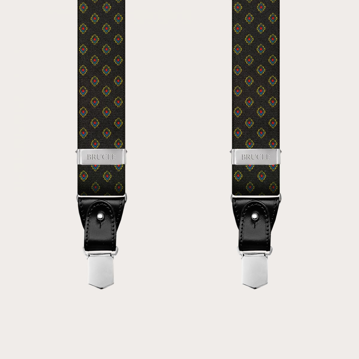 BRUCLE Elastische schwarze Hosenträger für Herren mit geometrischem Muster