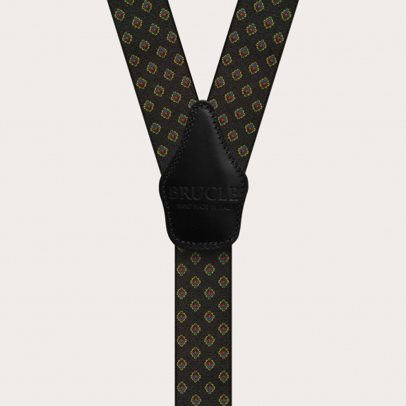 BRUCLE Elastic black suspenders for men with geometric pattern