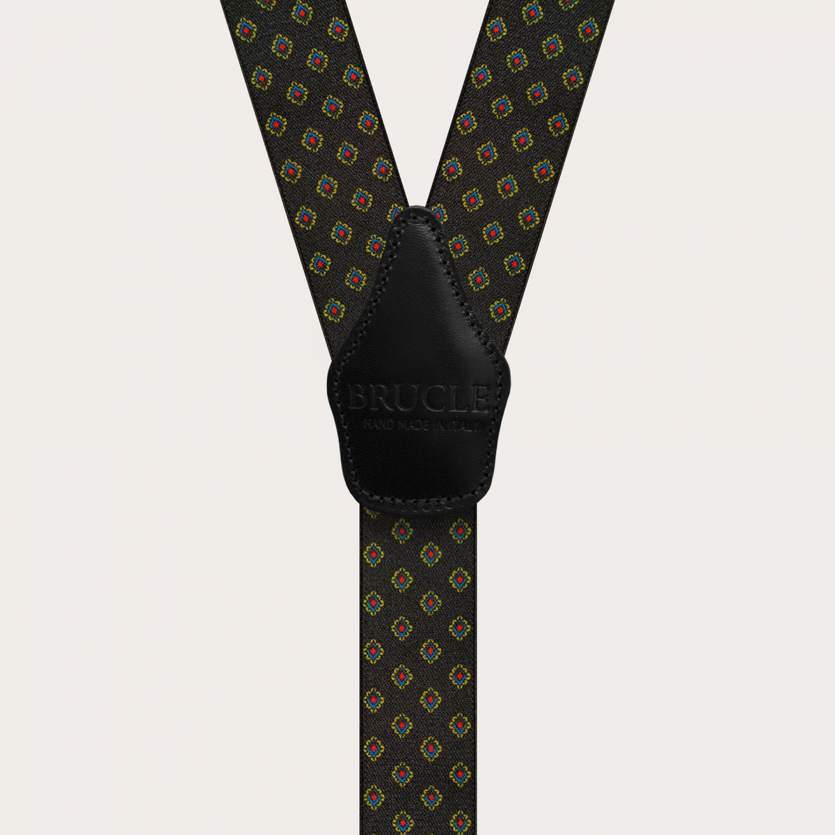 BRUCLE Elastic black suspenders for men with geometric pattern