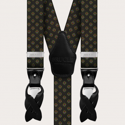 Elastic black suspenders for men with geometric pattern
