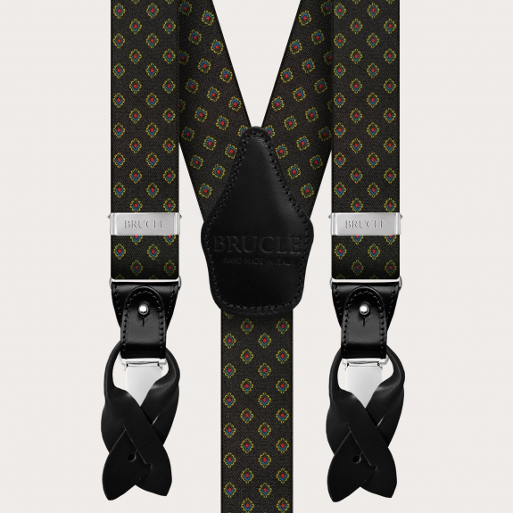 BRUCLE Bretelles noires élastiques pour hommes avec motif géométrique