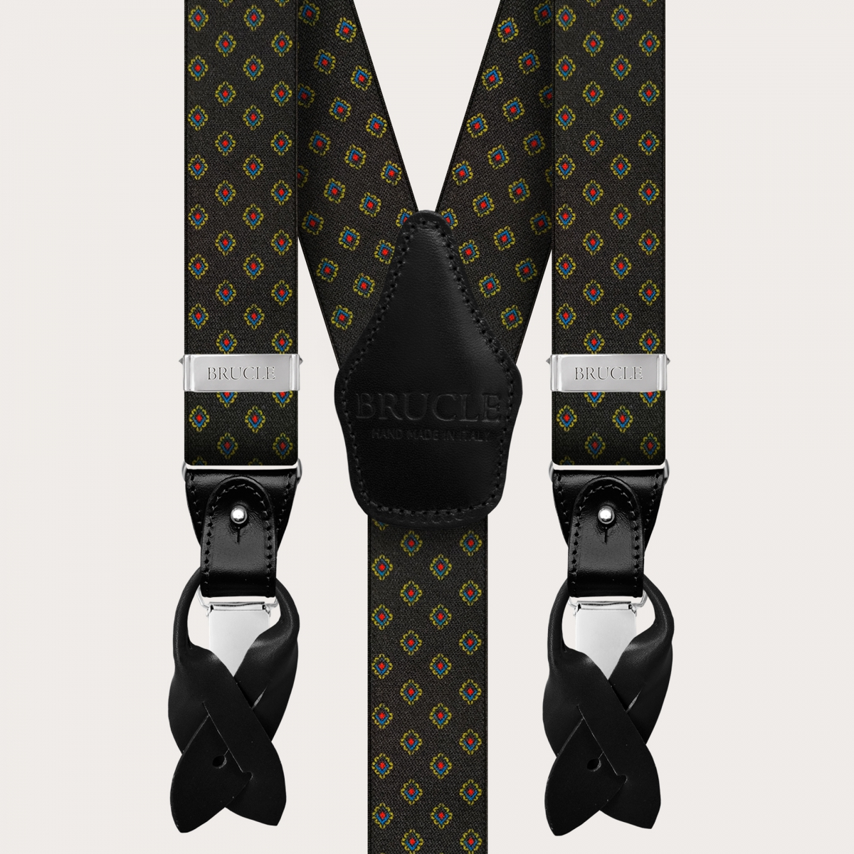 BRUCLE Bretelles noires élastiques pour hommes avec motif géométrique