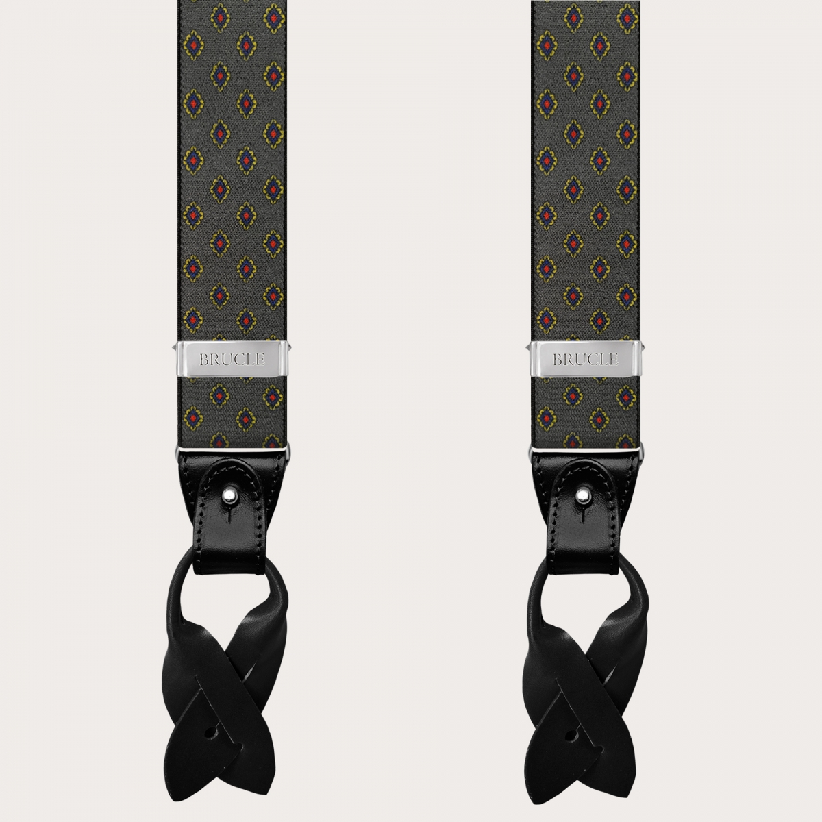BRUCLEBretelles grises élastiques pour hommes avec motif géométrique