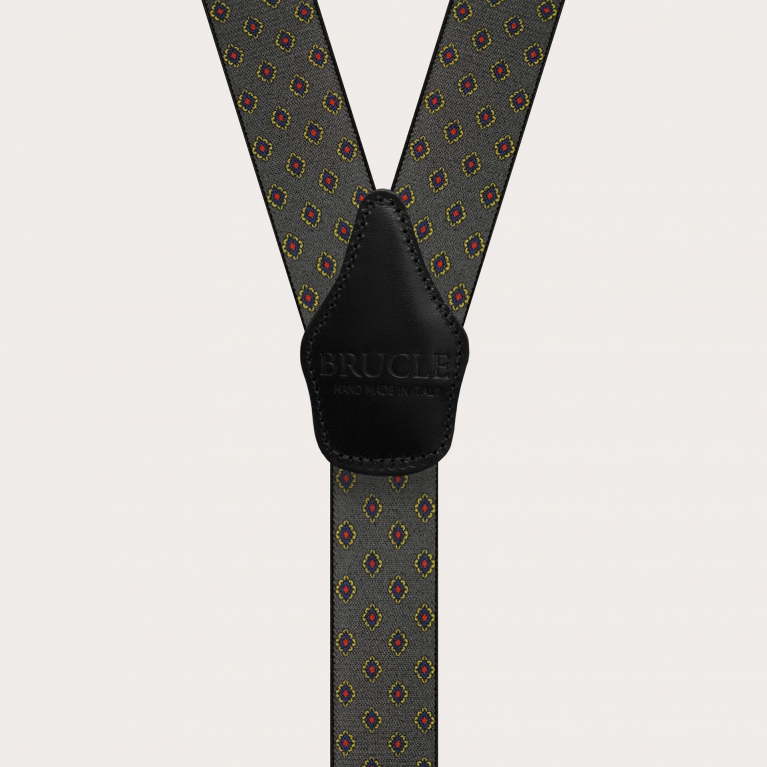 Bretelle uomo elastiche grigie con motivo geometrico