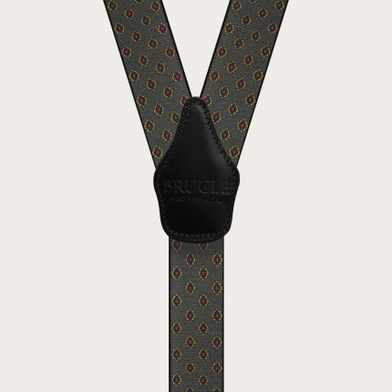 Elastic grey suspenders for men with geometric pattern