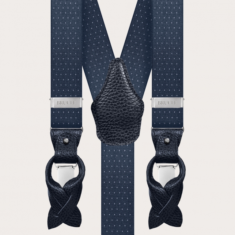 Bretelles en forme de Y élastiques bleu fumé avec motif à pois