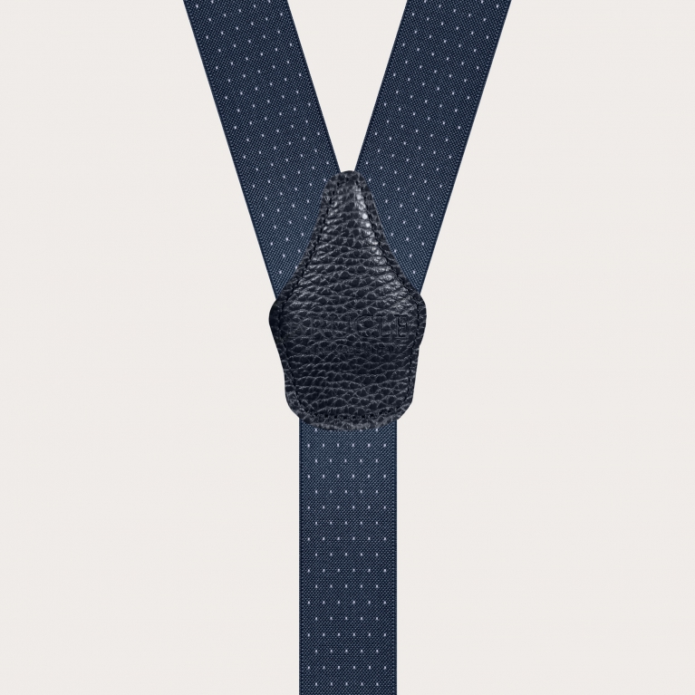 Smoky blue elastic Y-shaped suspenders with dotted pattern