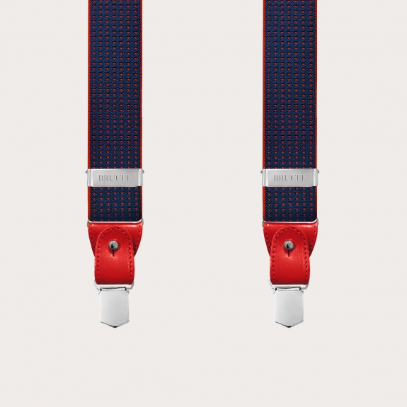 BRUCLE Bretelles élastiques bleues en forme de Y avec motif à pois rouges