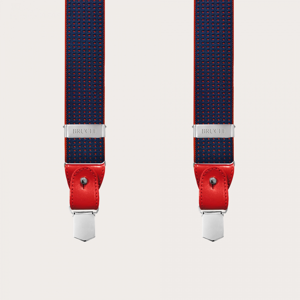 BRUCLE Bretelles élastiques bleues en forme de Y avec motif à pois rouges